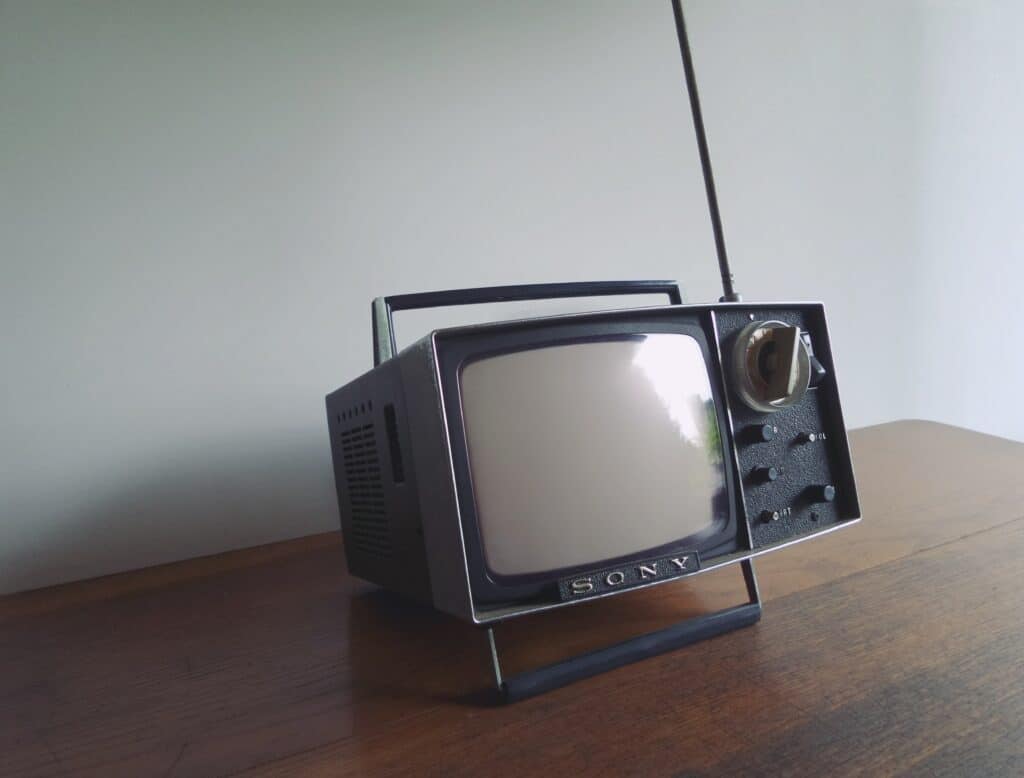 Photo of a small, black, vintage SONY television