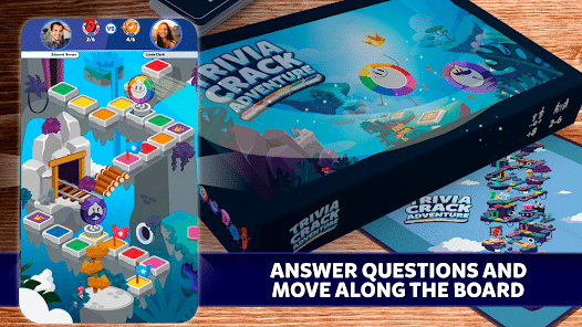 Photo of the Trivia Crack Adventure gameboard and app screenshot from Google Play