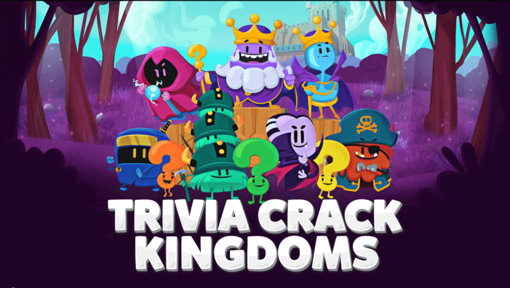 Photo of all the Trivia Crack Kingdoms character above the Trivia Crack Kingdoms logo