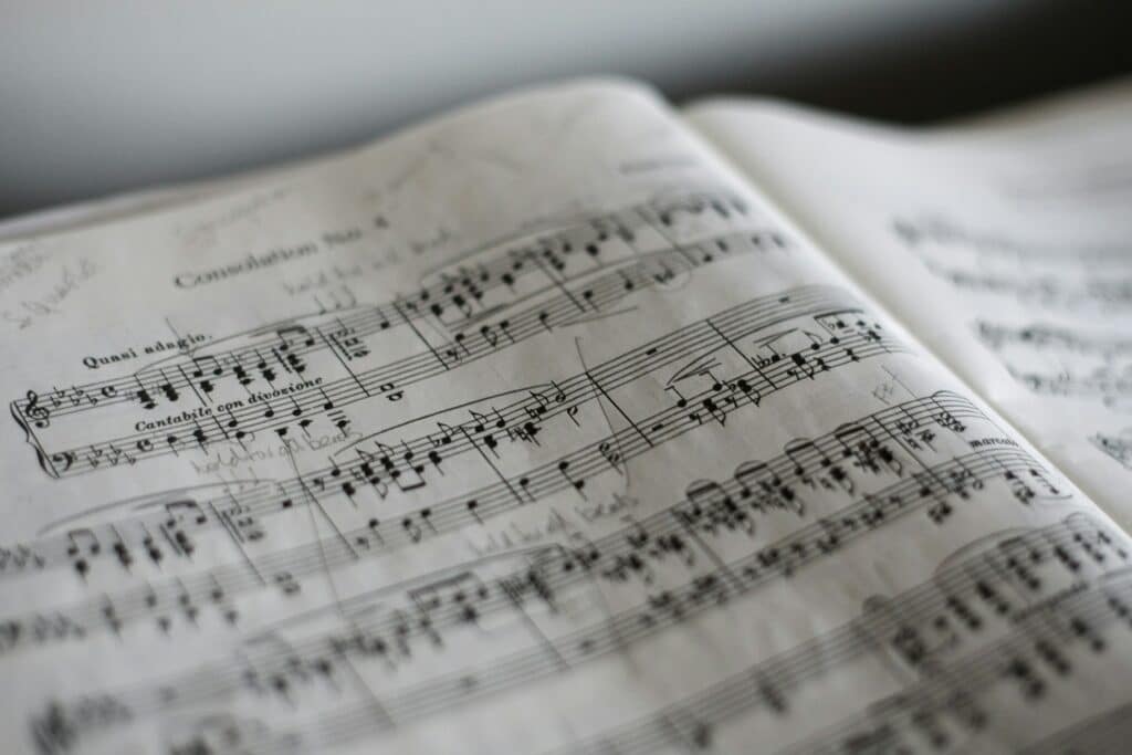 Close up photo of sheet music.